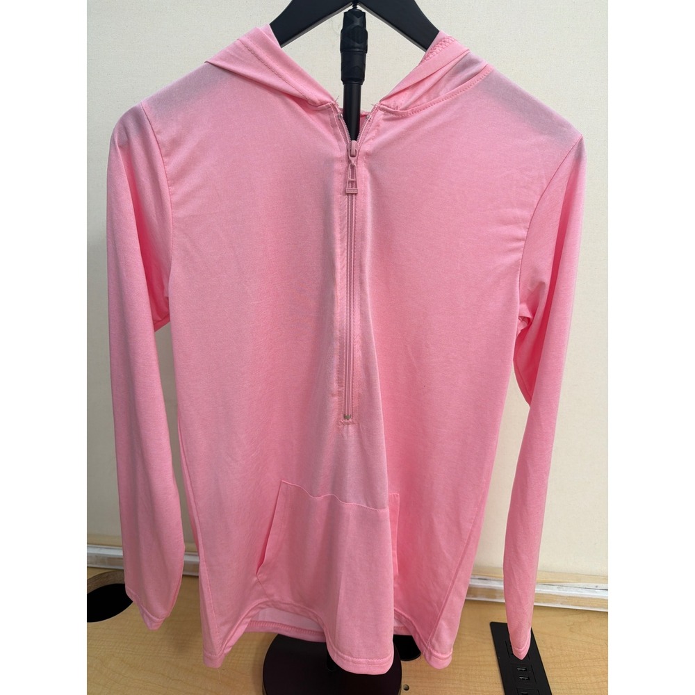 Mossy Oak Pink Quarter Zip Performance Hoodie Long Sleeve Kangaroo Pocket Medium